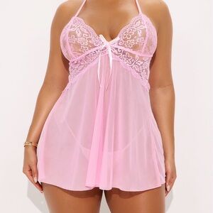 Elegant Pink Lace Babydoll Lingerie